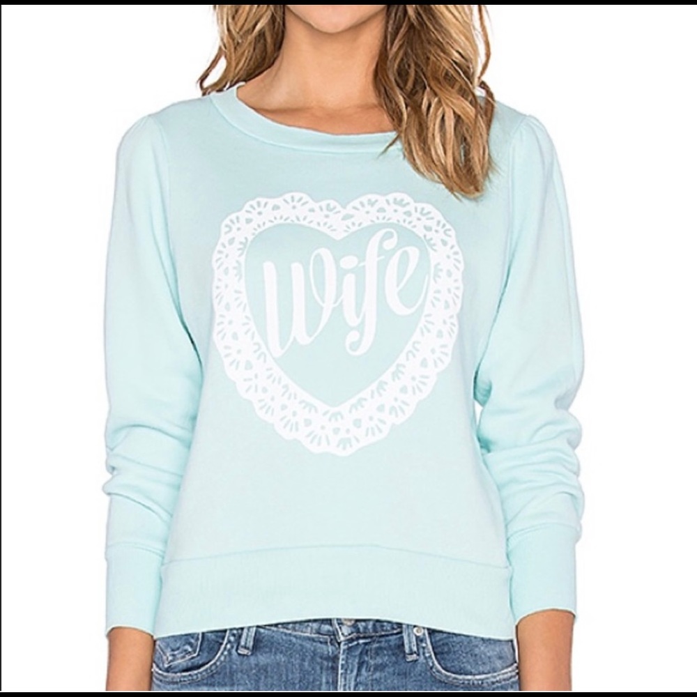 Mint "wife" wildfox sweatshirt. No stains. Size medium